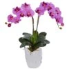 23" Double Phalaenopsis Orchid Arrangement In White Ceramic Vase Mauve