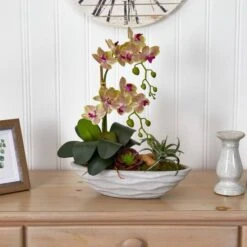 Phalaenopsis Orchid And Succulent Artificial Arrangement In White Vase -Michaels Shop D387019S 13