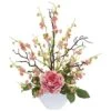 23" Rose & Cherry Blossom Arrangement In White Planter Pink