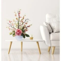 23" Rose & Cherry Blossom Arrangement In White Planter Pink -Michaels Shop D387088S 12