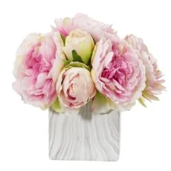 Peony Artificial Arrangement In Marble Finished Vase