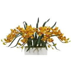 Cymbidium Artificial Arrangement In White Vase