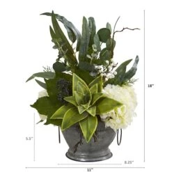 Hydrangea, Succulent And Eucalyptus Artificial Arrangement In Vintage Bowl With Copper Trimming -Michaels Shop D387149S 2