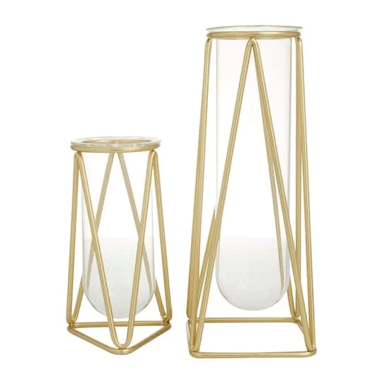 CosmoLiving By Cosmopolitan 9" Gold Modern Iron Vase Set 2 CosmoLiving By Cosmopolitan 9" Gold Modern Iron Vase Set - Image 2