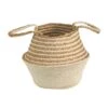 14'' Cream & Natural Cotton & Jute Boho Chic Belly Basket Planter