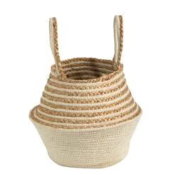 14'' Cream & Natural Cotton & Jute Boho Chic Belly Basket Planter -Michaels Shop D478444S 3