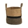 13'' Black Bottom Natural Cotton & Jute Boho Chic Basket Planter