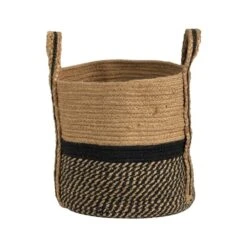 13'' Black Bottom Natural Cotton & Jute Boho Chic Basket Planter