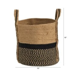 13'' Black Bottom Natural Cotton & Jute Boho Chic Basket Planter -Michaels Shop D478446S 2