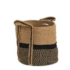 13'' Black Bottom Natural Cotton & Jute Boho Chic Basket Planter -Michaels Shop D478446S 4