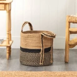 13'' Black Bottom Natural Cotton & Jute Boho Chic Basket Planter -Michaels Shop D478446S 6