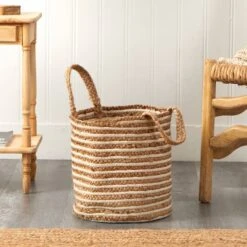 14'' Handwoven Stripe Natural Cotton And Jute Boho Chic Basket Planter -Michaels Shop D478447S 6