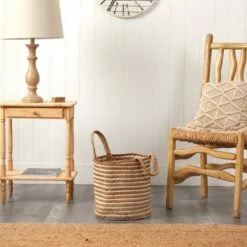 14'' Handwoven Stripe Natural Cotton And Jute Boho Chic Basket Planter -Michaels Shop D478447S 7