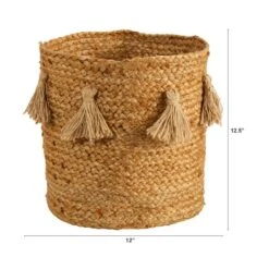 12.5'' Natural Hand-Woven Jute Boho Chic Basket Planter With Tassels -Michaels Shop D478449S 2