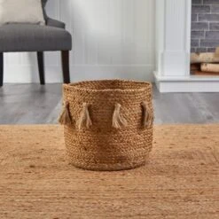 12.5'' Natural Hand-Woven Jute Boho Chic Basket Planter With Tassels -Michaels Shop D478449S 3