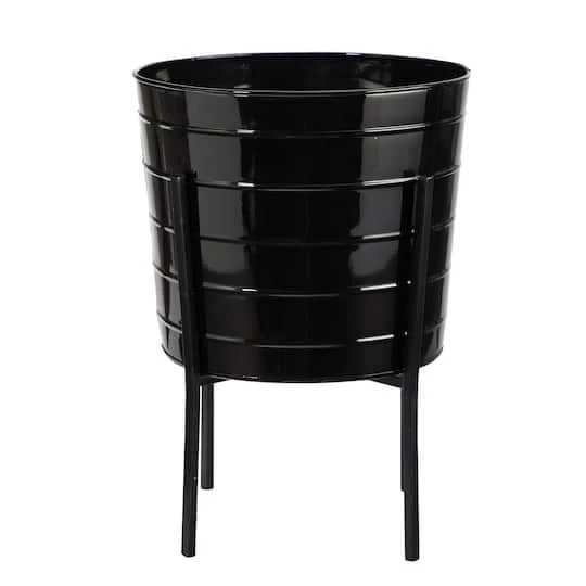 16" Farmhouse Metal Ribbed Planter 2 16" Farmhouse Metal Ribbed Planter - Image 2