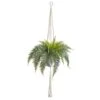 25" Fern Hanging Artificial Plant In Decorative Basket