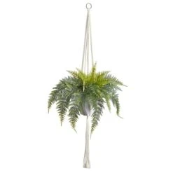 25" Fern Hanging Artificial Plant In Decorative Basket