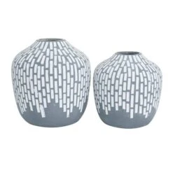 Set Of 2 Grey Ceramic Modern Vases, 7" X 13" X 6"