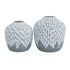 Set Of 2 Grey Ceramic Modern Vases, 7" X 13" X 6" -Michaels Shop D489984S 5