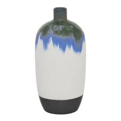 White Ceramic Contemporary Vase, 13" X 6" X 6"