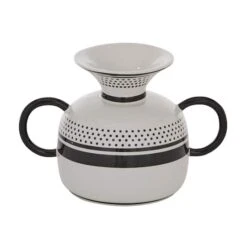 White Ceramic Eclectic Vase, 6" X 8" X 6"