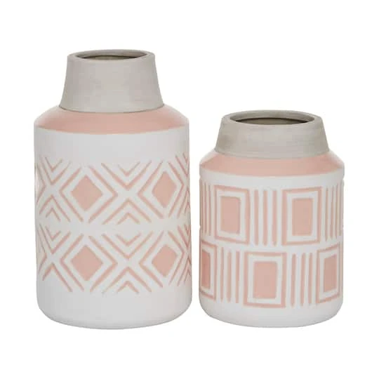 Set Of 2 White Stoneware Farmhouse Vase, 7.5", 9.75" 2 Set Of 2 White Stoneware Farmhouse Vase, 7.5", 9.75" - Image 2