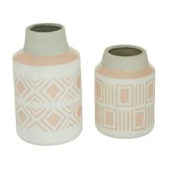 Set Of 2 White Stoneware Farmhouse Vase, 7.5", 9.75" 10 Set Of 2 White Stoneware Farmhouse Vase, 7.5", 9.75" -Michaels Shop D490003S 2