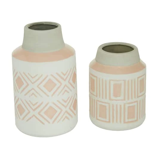 Set Of 2 White Stoneware Farmhouse Vase, 7.5", 9.75" 3 Set Of 2 White Stoneware Farmhouse Vase, 7.5", 9.75" - Image 3