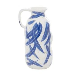 Blue Ceramic Contemporary Vase, 7" X 13"