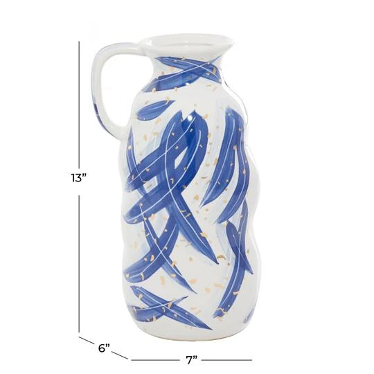 Blue Ceramic Contemporary Vase, 7" X 13" 9 Blue Ceramic Contemporary Vase, 7" X 13" - Image 9