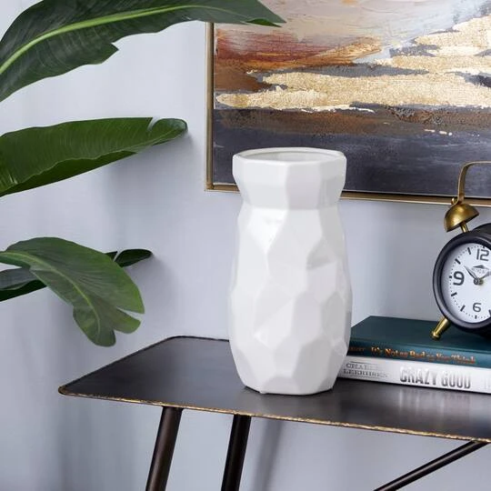 CosmoLiving By Cosmopolitan White Ceramic Modern Vase, 12" X 6" X 6" 8 CosmoLiving By Cosmopolitan White Ceramic Modern Vase, 12" X 6" X 6" - Image 8