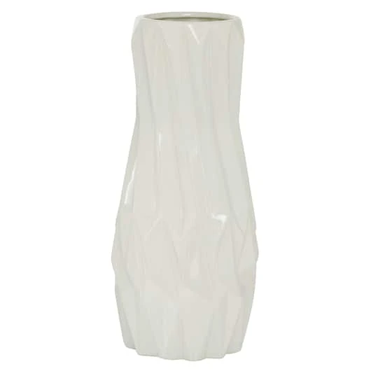 White Ceramic Modern Vase, 16" X 7" X 7" 1 White Ceramic Modern Vase, 16" X 7" X 7"