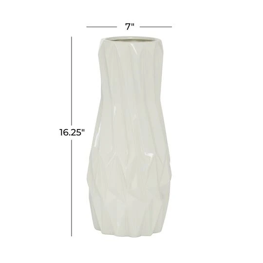 White Ceramic Modern Vase, 16" X 7" X 7" 6 White Ceramic Modern Vase, 16" X 7" X 7" - Image 6