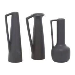 CosmoLiving By Cosmopolitan Set Of 3 Dark Gray Ceramic Modern Vase, 12", 13", 11"