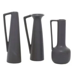 CosmoLiving By Cosmopolitan Set Of 3 Dark Gray Ceramic Modern Vase, 12", 13", 11" -Michaels Shop D490038S 4