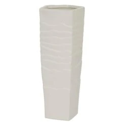 White Ceramic Contemporary Vase, 13" X 5" X 5"