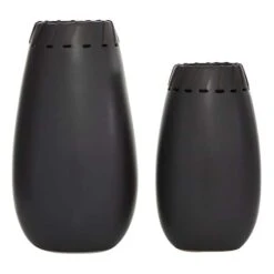 Set Of 2 Black Stoneware Modern Vase, 16", 13"