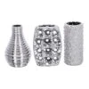 Set Of 3 Silver Ceramic Glam Vase, 8" X 5"