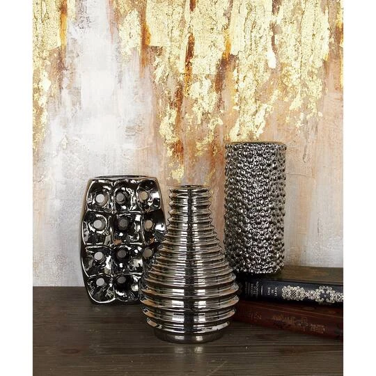 Set Of 3 Silver Ceramic Glam Vase, 8" X 5" 13 Set Of 3 Silver Ceramic Glam Vase, 8" X 5" - Image 13