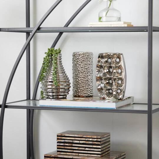 Set Of 3 Silver Ceramic Glam Vase, 8" X 5" 14 Set Of 3 Silver Ceramic Glam Vase, 8" X 5" - Image 14