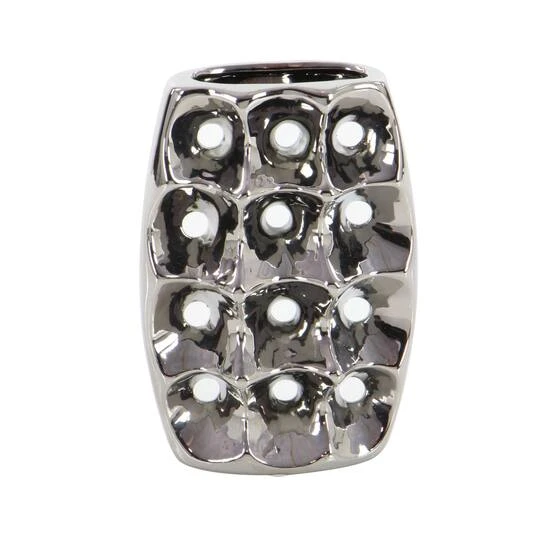 Set Of 3 Silver Ceramic Glam Vase, 8" X 5" 3 Set Of 3 Silver Ceramic Glam Vase, 8" X 5" - Image 3