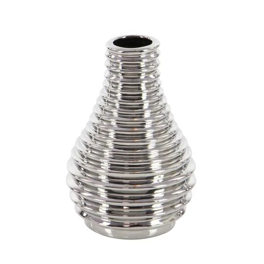 Set Of 3 Silver Ceramic Glam Vase, 8" X 5" 4 Set Of 3 Silver Ceramic Glam Vase, 8" X 5" - Image 4