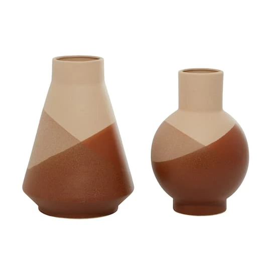 Set Of 2 Tan Ceramic Modern Vase 12", 11" 2 Set Of 2 Tan Ceramic Modern Vase 12", 11" - Image 2