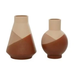 Set Of 2 Tan Ceramic Modern Vase 12", 11"