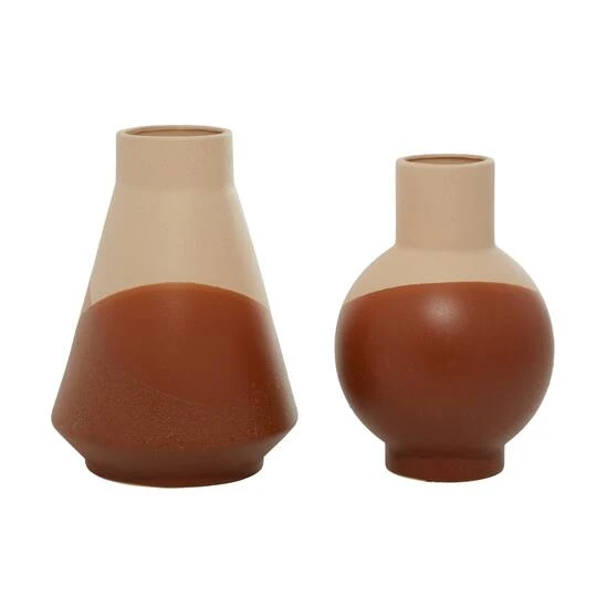 Set Of 2 Tan Ceramic Modern Vase 12", 11" 3 Set Of 2 Tan Ceramic Modern Vase 12", 11" - Image 3