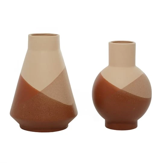 Set Of 2 Tan Ceramic Modern Vase 12", 11" 4 Set Of 2 Tan Ceramic Modern Vase 12", 11" - Image 4
