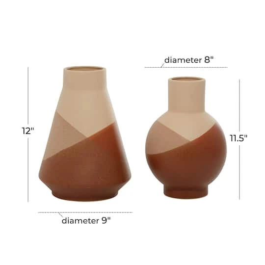 Set Of 2 Tan Ceramic Modern Vase 12", 11" 9 Set Of 2 Tan Ceramic Modern Vase 12", 11" - Image 9