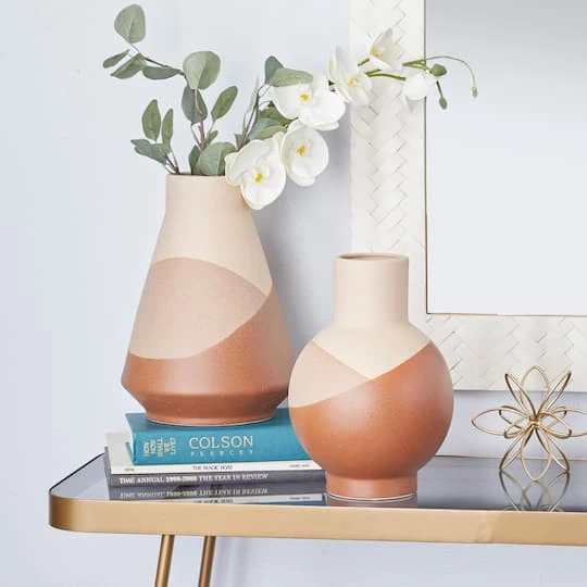 Set Of 2 Tan Ceramic Modern Vase 12", 11" 10 Set Of 2 Tan Ceramic Modern Vase 12", 11" - Image 10