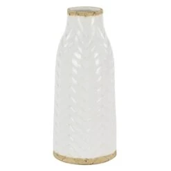 White Porcelain Coastal Style Vase, 7" X 16"